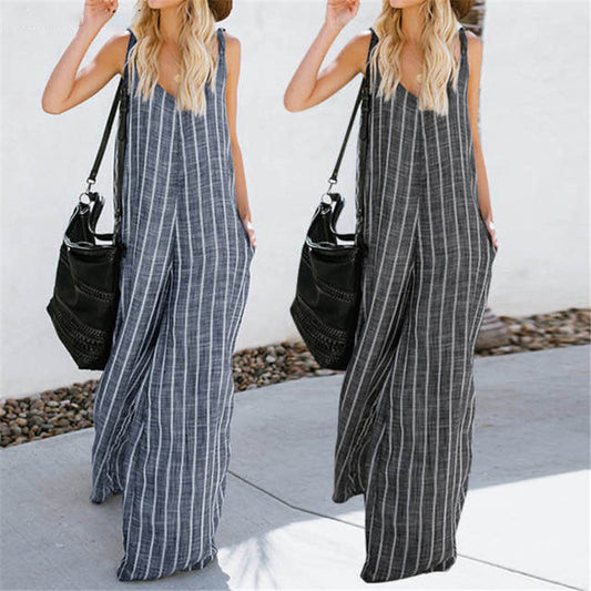 Pantalón Ancho de Algodón a Rayas para Mujer - Comodidad Veraniega - Image 2