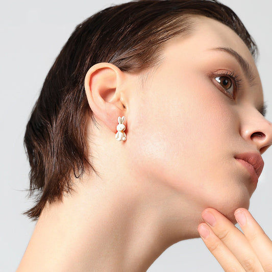 Aretes de Plata Conejito Aguja - Diseño Minimalista Verano Mujer - Image 2