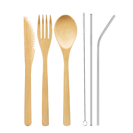 Set de Cubiertos Portátil de Bambú con Pajita Acero Inoxidable y Palillos - Image 2