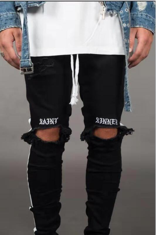 Pantalones Vaqueros Rotos Slim Fit para Hombre con Rasgados en Rodillas y Franjas Laterales - Image 2