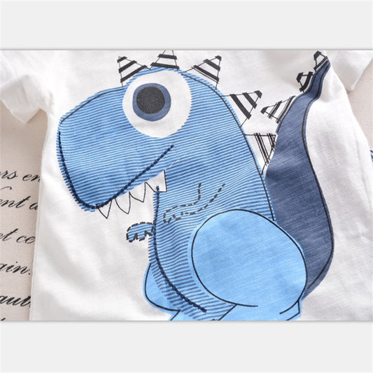 Conjunto Infantil Dinosaurio Cartoon con Franjas - Playera y Shorts - Image 2