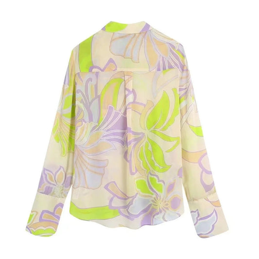 Conjunto Retro Francés para Primavera y Verano: Blusa Estampada y Pantalón Recto - Image 2