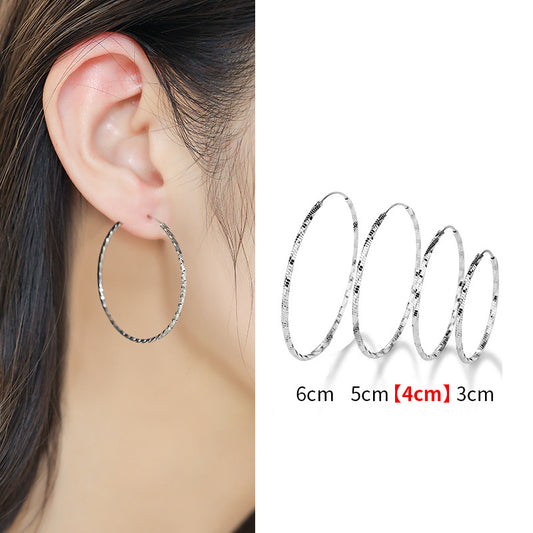 Aretes de Plata Esterlina Círculo Geométrico Grande para Mujer - Image 2