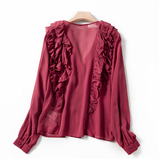 Camisa de Seda Escote V para Industria Pesada con Detalles en Madera - Image 2