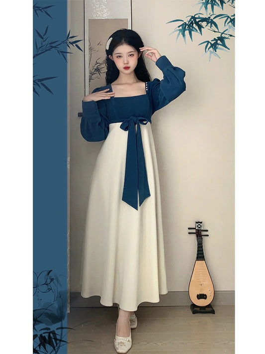 Falda Midi Elegante Estilo Chino Retro con Cuello Cuadrado y Cintura Alta - Image 2