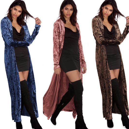 Cardigan Largo de Terciopelo para Mujer - Abrigo Cortavientos Elegante - Image 2