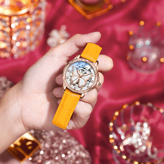 Reloj Automático para Mujer con Diamantes y Esfera de Mariposa - Resistente al Agua - Image 2