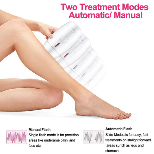 White home laser hair removal instrument with a sleek design, featuring a circular control button and red indicator lights. - Image 2