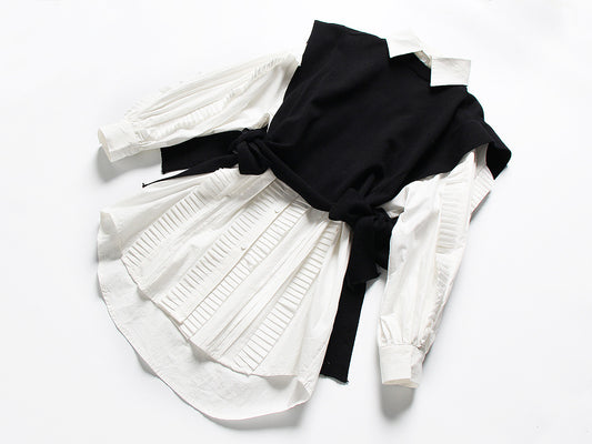 Conjunto de Dos Piezas: Chaleco de Encaje y Vestido Camisero Blanco - Image 2