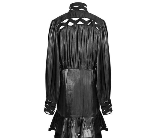 Vestido Camisero Coreano Hueco con Cuello Alto y Manga Larga - Image 2