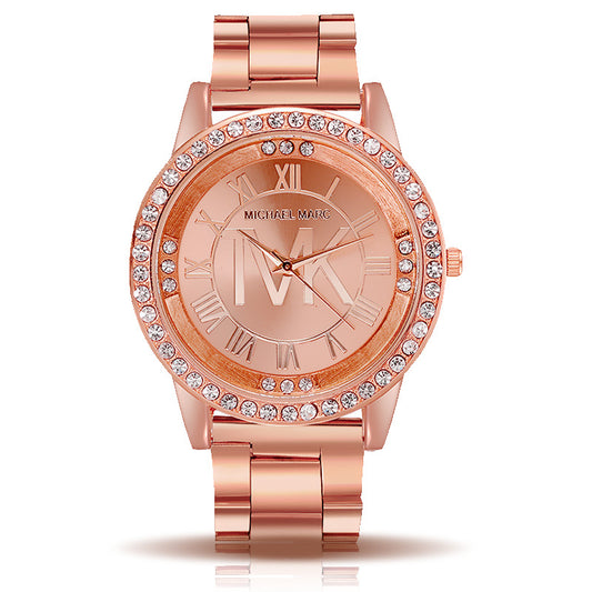 Reloj de Acero con Caja de Diamantes y Escala Romana - Image 2
