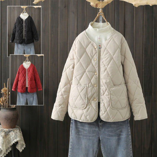 Abrigo de Invierno Acolchado con Rombos y Bolsillos para Mujer - Image 2