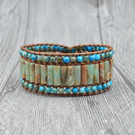 Pulsera de Piedra Imperial Tejida en Capas con Cuentas Naturales - Image 2