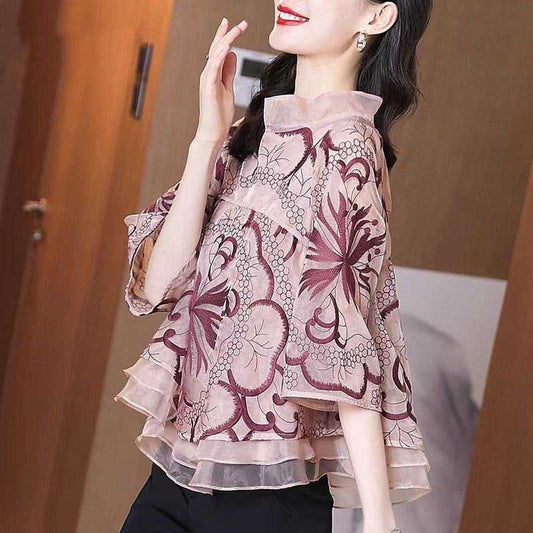 Blusa Estampada de Gasa Verano Diseño Elegante con Cobertura Estratégica para Mujer - Image 2