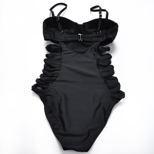 Traje de Baño Negro Fruncido con Aro Reafirmante - Image 2
