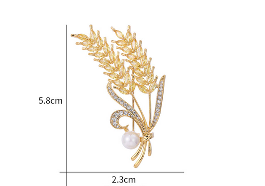 Broche de Trigo en Oro Blanco y Circón Blanco - Image 2