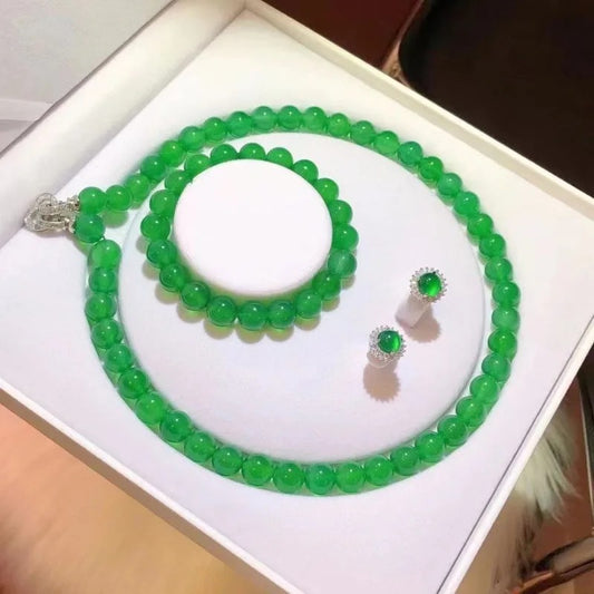 Conjunto de Pulsera, Collar y Aretes de Calcedonia Verde Emperador - Image 2