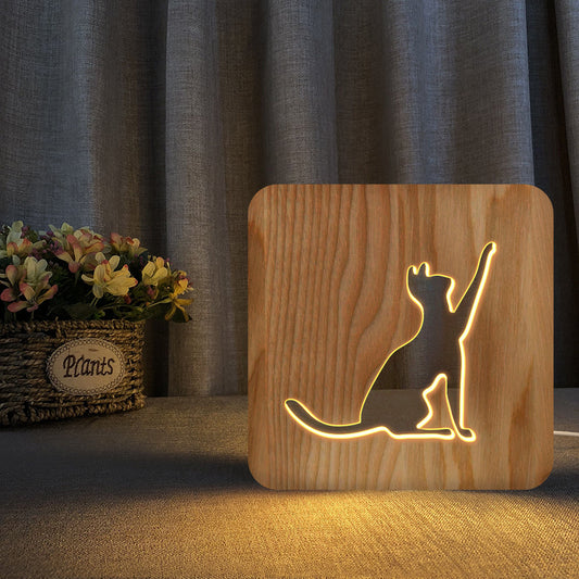 Lámpara 3D de Gato en Madera Hueca - Luz Nocturna Artesanal - Image 2