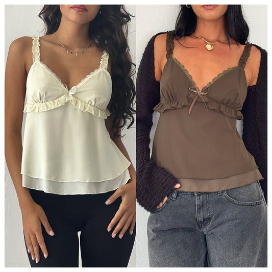 Blusa Tirante Fina con Encaje y Pliegues - Image 2