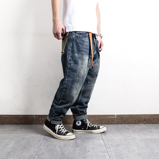 Jeans Rectos Hombre Lavado Verde Claro con Detalles de Tinta - Image 2