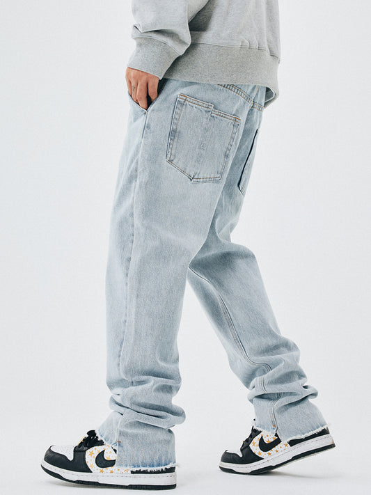 Jeans Rectos Hombre Talle Suelto Borde Crudo Lavado Claro - Image 2