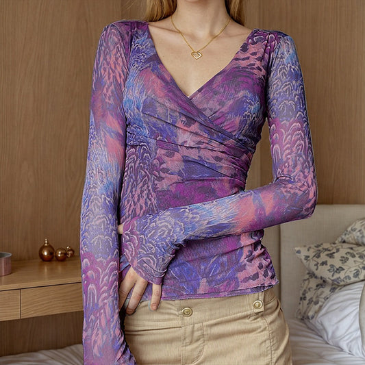 Blusa Larga Morada Degradado con Cuello en V y Cintura Ajustada - Image 2