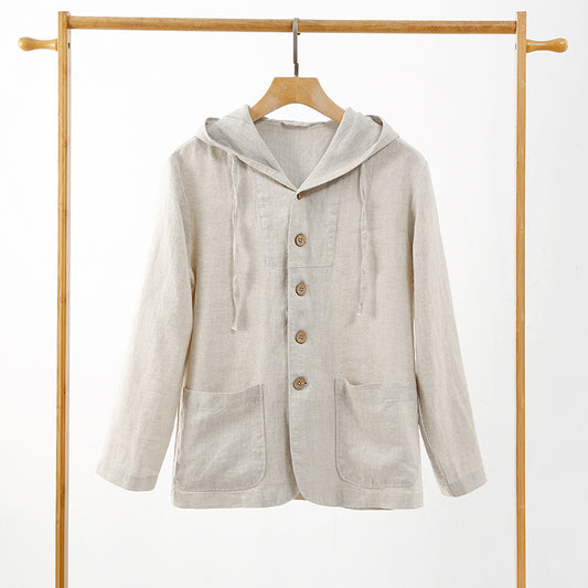 Chaqueta Lino Casual con Capucha - Suelta y Transpirable - Image 2