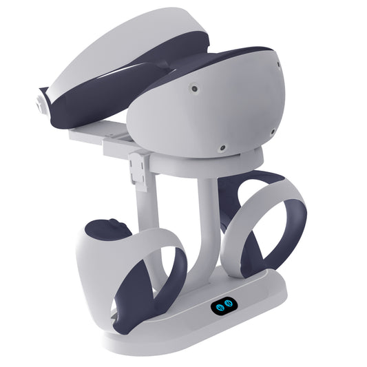 White ABS charging and storage stand for PS VR2 handles and glasses, with a U-shaped support and two charging docks. - Image 2
