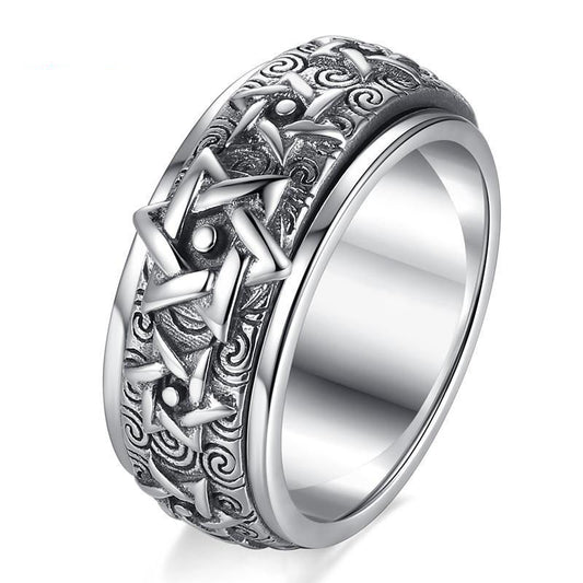 Anillo de Plata S925 Hexagrama Retro Ancho para Hombre - Image 2
