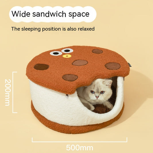Cama Nido para Gatos con Forma de Galleta - Diseño Semicerrado - Image 2