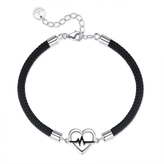 Pulsera de Plata S925 con Diseño de Latido Cardíaco para Parejas - Image 2