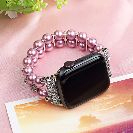 Correa Apple Watch Doble Fila con Flores de Circón y Perlas - Image 2