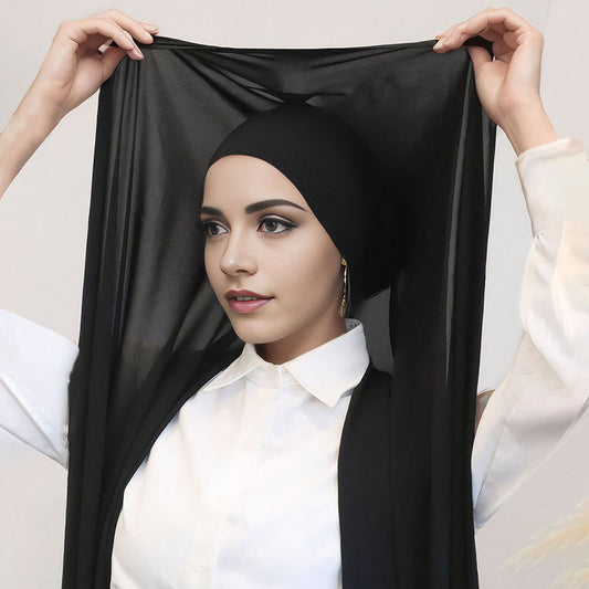 Turbante Chiffón con Pliegues y Cordón Ajustable Monocromático - Image 2