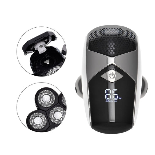 Six-in-one men's electric shaver kit with digital display, multiple interchangeable heads, comb attachments, and charging cable. - Image 2