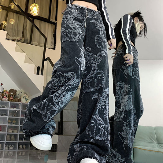 Jeans Hip Hop con Estampado de Dragón para Mujer - Image 2