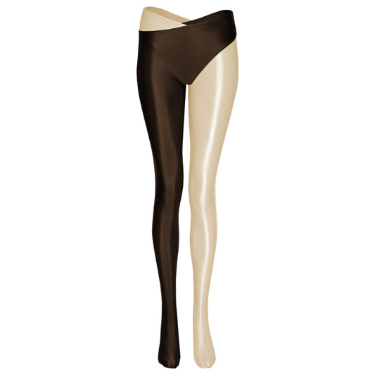 Pantalones Bicolor de Pierna Dividida con Acabado Brillante - Image 2