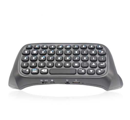 Black Bluetooth gamepad keyboard attachment for PS4 controllers, featuring a full QWERTY layout for easy text input. - Image 2