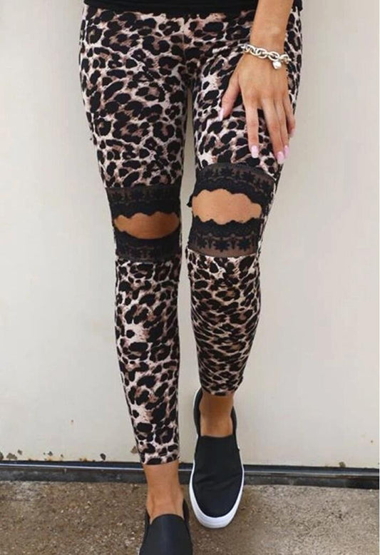 Pantalones Slim Mujer con Encaje Hueco y Estampado Leopardo - Image 2