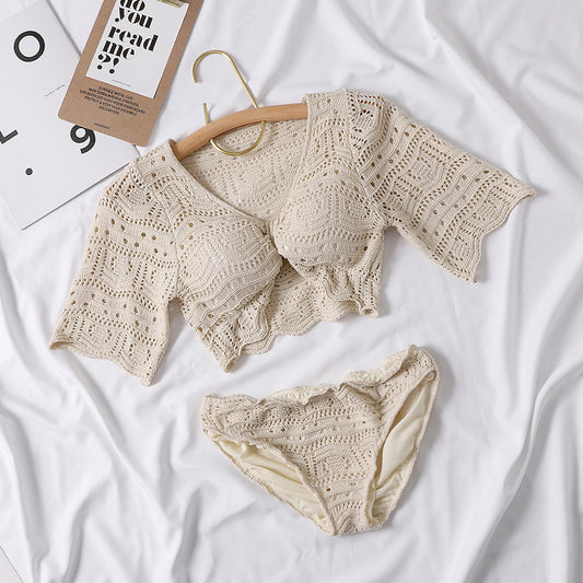 Bikini Tejido Beige con Mangas Cortas Divididas - Image 2