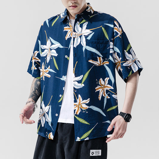 Camisa Estampada de Manga Corta para Parejas - Estilo Casual Playero - Image 2