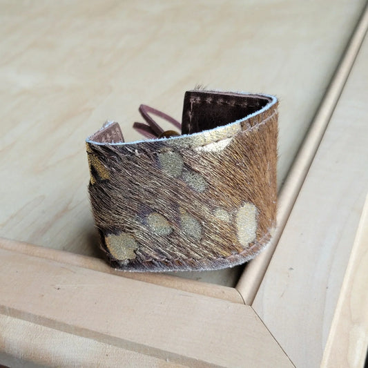 **Wide Leather Cuff w/ Adjustable Tie-Dark Metallic 001oh