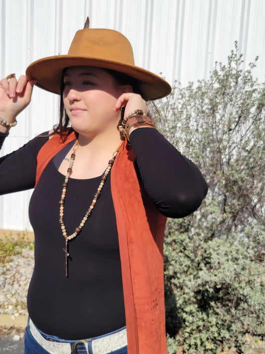 **Aqua Terra Wood Necklace with Copper Cross 237d