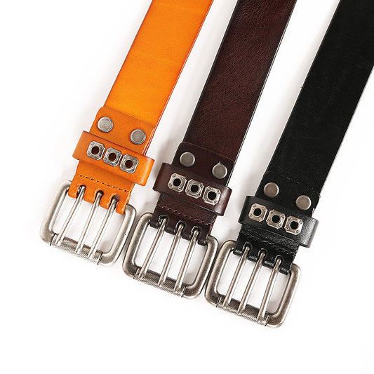 Cinturón de Cuero para Hombre Corns Hollow Rivet - Estilo y Durabilidad - Image 2