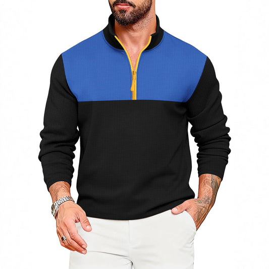 Suéter Deportivo Hombre Media Cremallera Bloques de Color Cuello Alto Manga Larga - Image 2