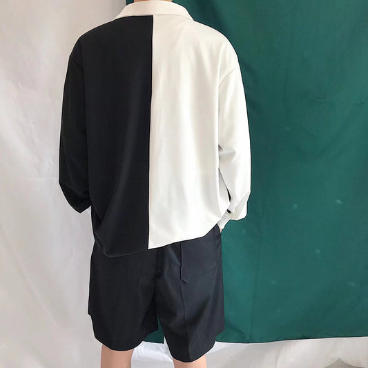 Camisa Manga Larga Colorblock Negro y Blanco para Hombre - Image 2