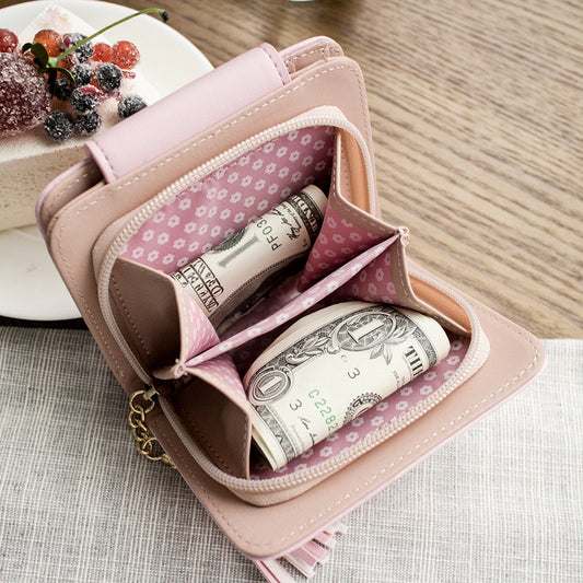 Billetera Compacta para Mujer con Diseño de Orejas de Gato, Cuero Genuino y Borlas - Image 2
