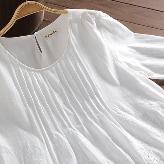 Blusa de Manga Corta con Bordados y Recortes en Colores Sólidos - Image 2