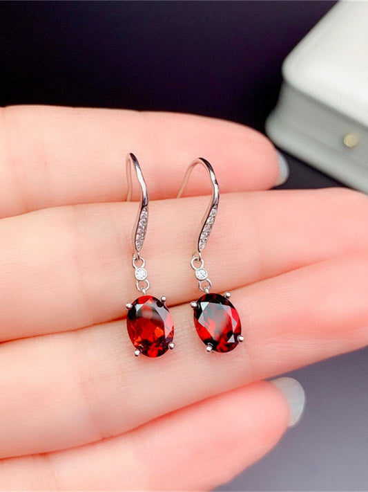 Aretes de Gancho con Granate Rojo Sangre de Paloma Genuino Natural - Image 2