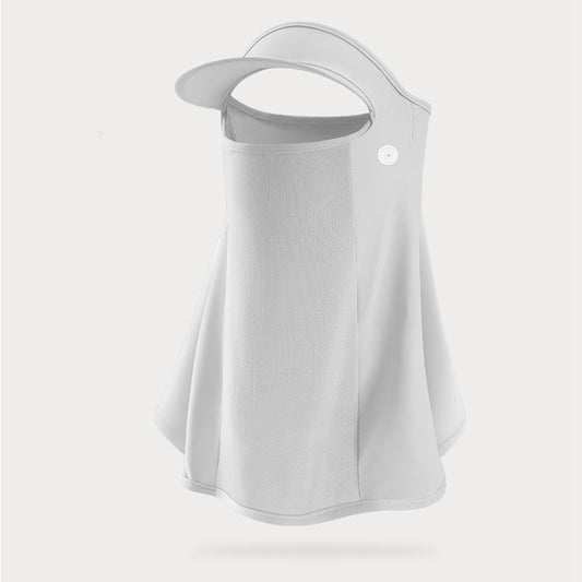 Light grey women's ice silk sunscreen mask with a brim, ear loops, and mesh mouth for UPF50+ UV protection. - Image 2
