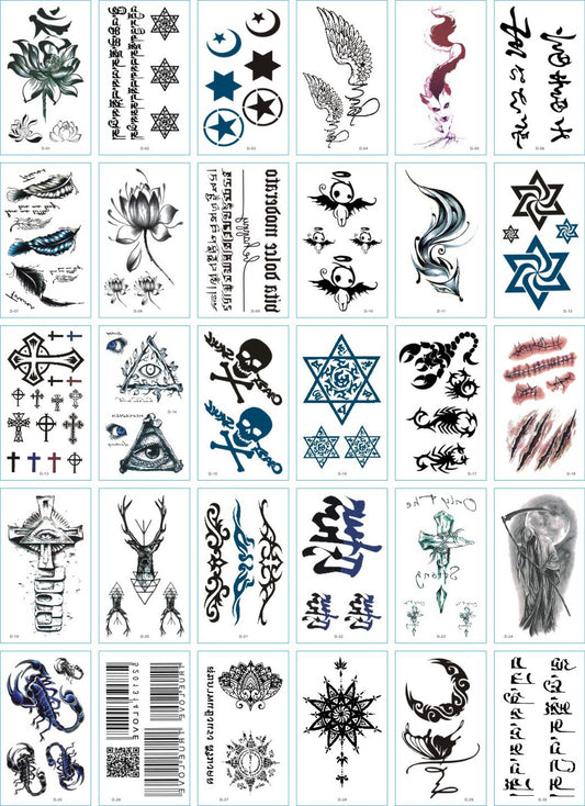 Set of 30 temporary tattoo stickers featuring pink and purple butterflies, flowers, bunnies, and moon designs. - Image 2